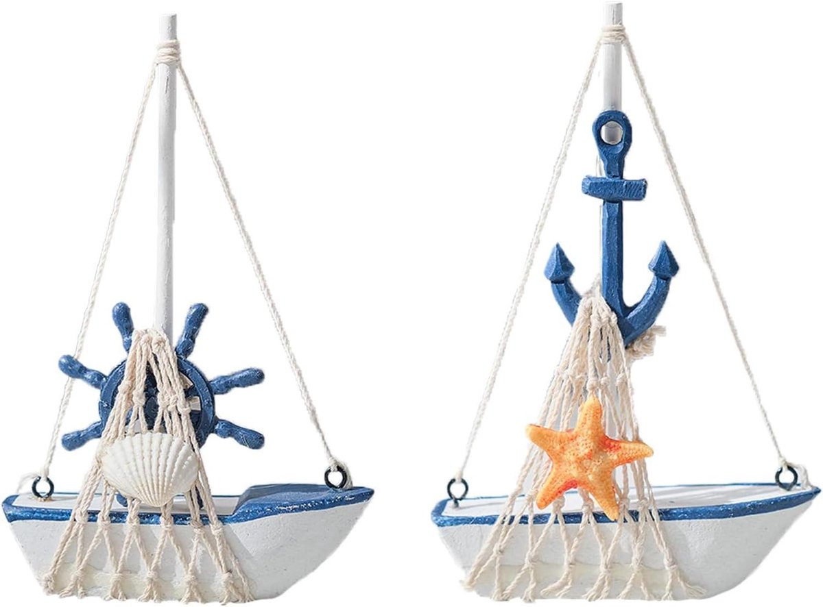 Nautische decoratie modelschip zeiljacht boot hoogte met mast ca. 165 cm - perfect voor maritieme decoraties, set van 2 stuks