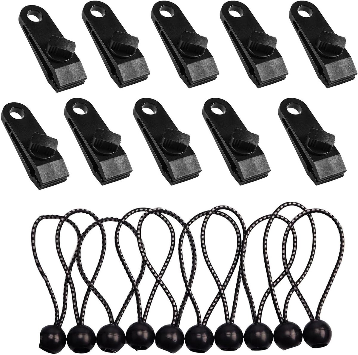 10 stuks heavy duty dekzeilclips met 10 stuks dekzeilspanners met bal voor hangmat kamperen picknick wandelen tentclips - kunststof dekzeilbevestigingsclips