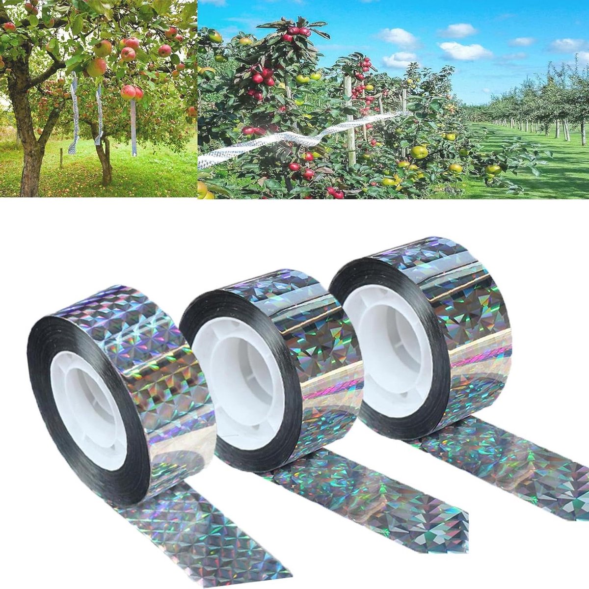 3 rollen reflecterende vogelafweerband - 50 m x 24 cm, 80 m x 24 cm - voor tuinen en daken