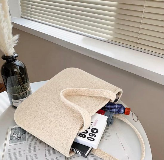 Design by Finity - Cabas - Sac bandoulière - Sac maman - Sac à langer - Sac fourre-tout - Sac d'allaitement - Peluche soft - Sac Trendy - Beige