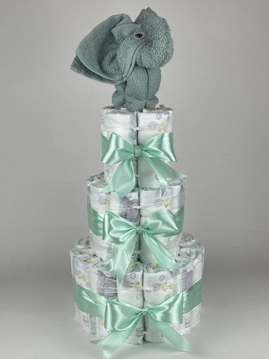 Chouette-Chouette | Luiertaart Neutraal | Kraamcadeau | Geboorte Jongen Meisje | Babyshower | Olifant Stone groen - Groen