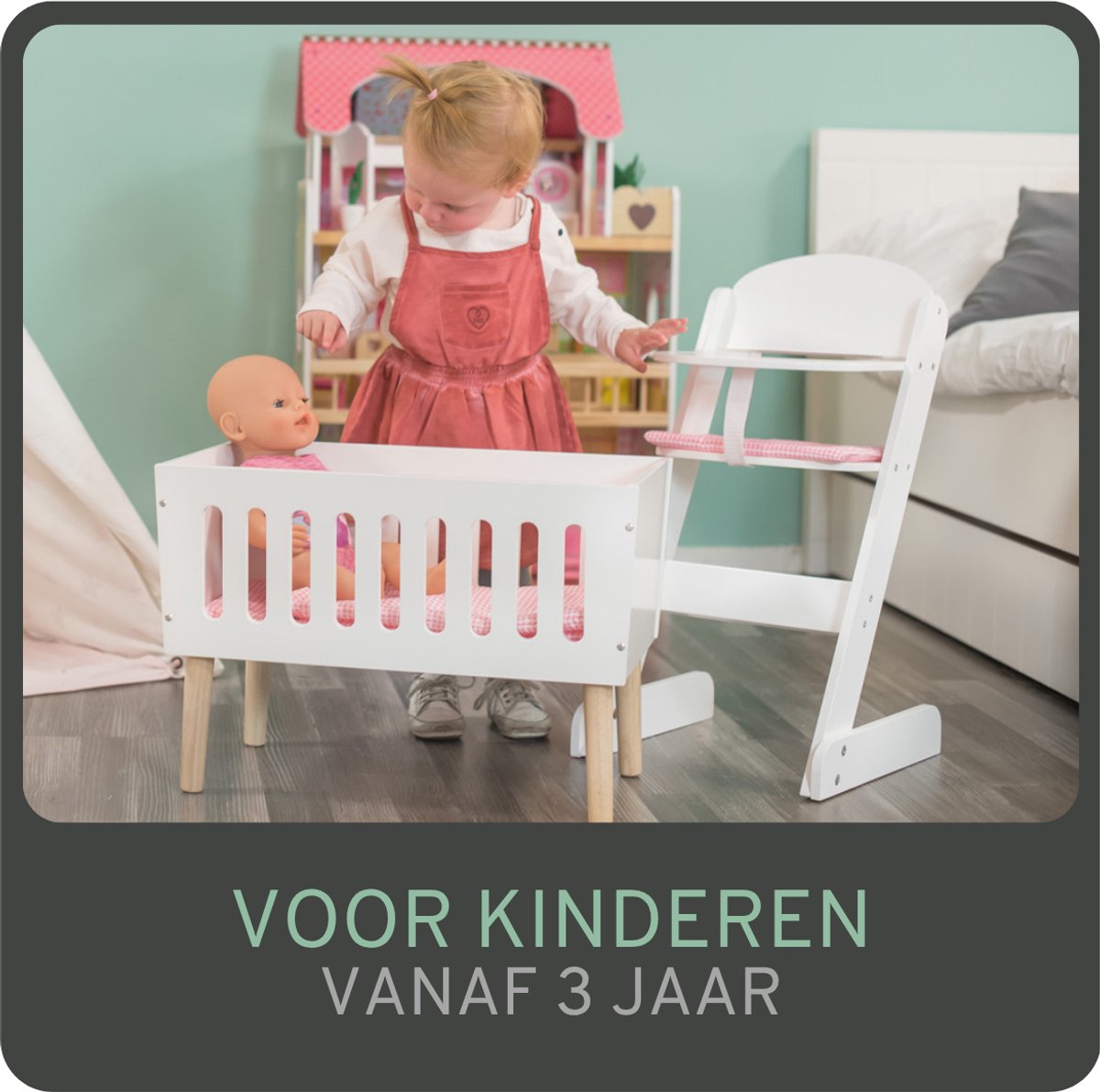 Bandits & Angels Houten Poppenbedje Sweet Dreams Wit - Poppenbed Hout - Geschikt voor Pop tot 46 cm - Inclusief Dekentje - Poppen Bed - Poppen Meubel — afbeelding 6