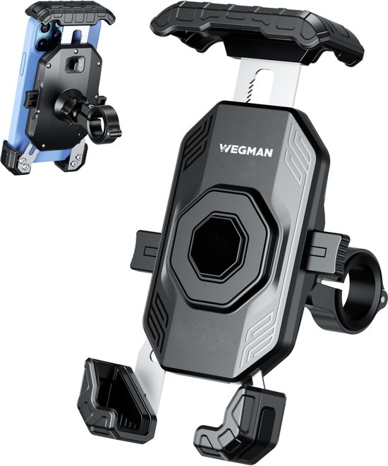 Wegman Telefoonhouder Fiets - Sluit Automatisch - Anti Schok Laag - Safety Lock - Geschikt voor Fiets, Fatbike, Elektrische Fiets & Scooter - GSM Houder Fiets - Smartphone houder - Fiets Telefoonhouder