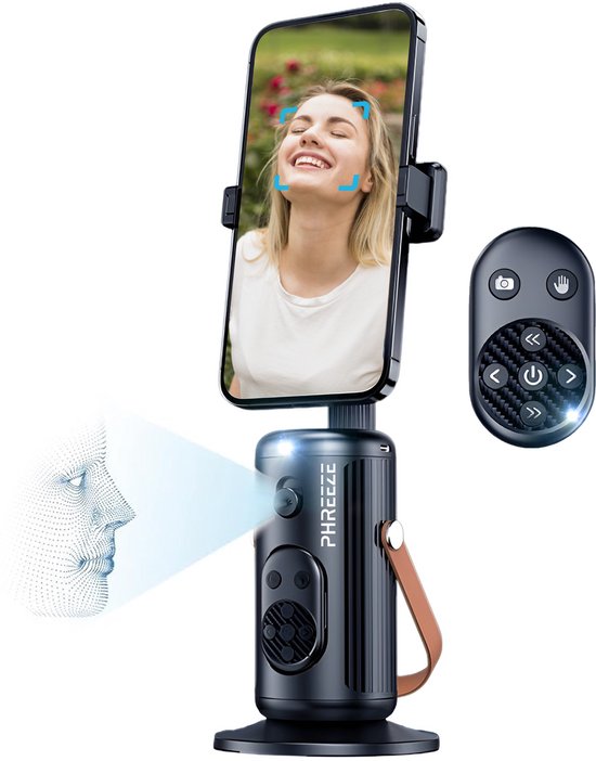 Phreeze Q04 Telefoon Statief met Camera - Face Tracking - Geschikt voor iPhone, Samsung & GoPro - Tripod - Selfiestick met Camera - Telefoonstandaard - Houder
