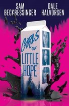 Melkpak met de tekst 'Girls of Little Hope' en foto's van drie jonge vrouwen. Omringd door zwarte vloeistof.