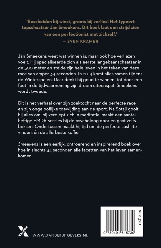 Achterkant van het boek 'Smeekens'. Bevat tekst over Jan Smeekens en een barcode.