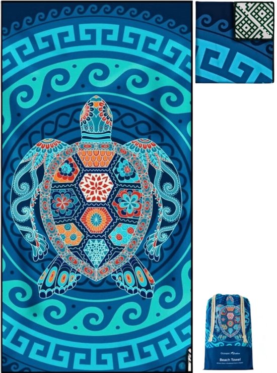 Diveblues® Sneldrogende Strandhanddoek - Premium UltraSoft Microvezel - Formaat 178x80 cm - Reishanddoek - Badlaken - Bespaar Ruimte in je Koffer - Turtle Design