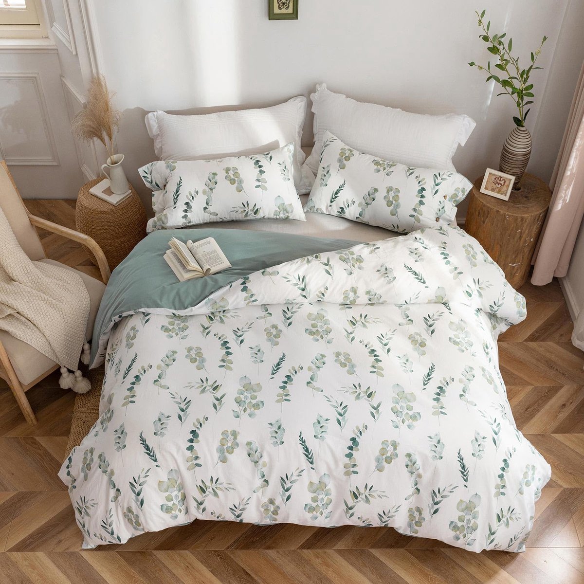 Ibenzoa® Hoogwaardige Katoenen Dekbedset met Plantenmotief, 220x240 cm, Oeko-Tex Gezertificeerd