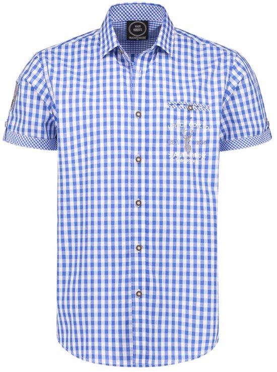 Chemise Tyrol Homme Manches Courtes - Blauw- Wit - Taille 5XL