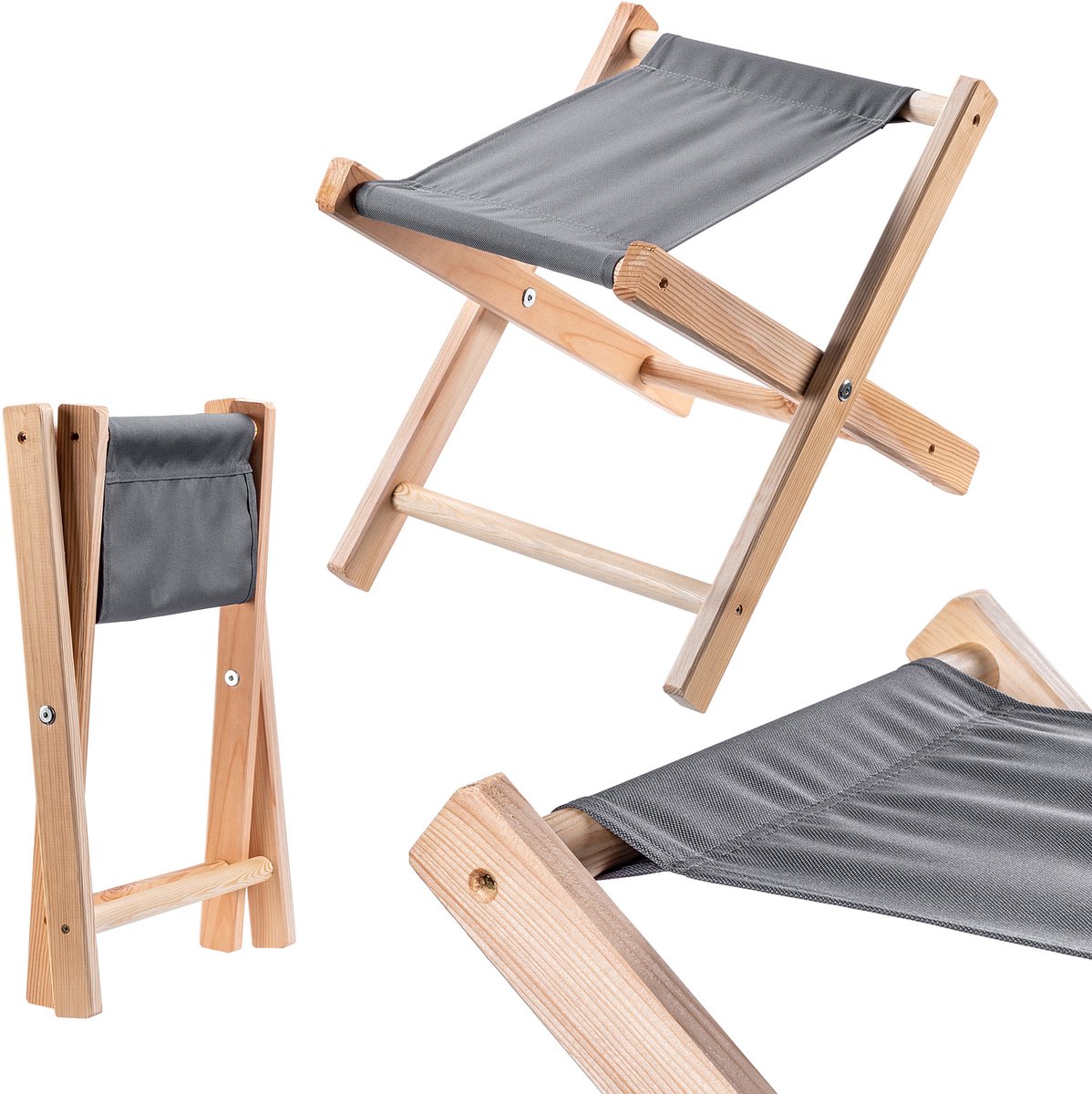 KADAX Klapkruk, 40 x 31 x 31 cm, kruk van hout, klapstoel tot 100 kg draagbelasting, vouwstoel voor tuin, balkon, terras en camping, kruk (grijs)