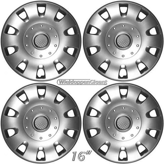 Set van 4 zilverkleurige wieldoppen van 16 inch met chroomkleurige ring.