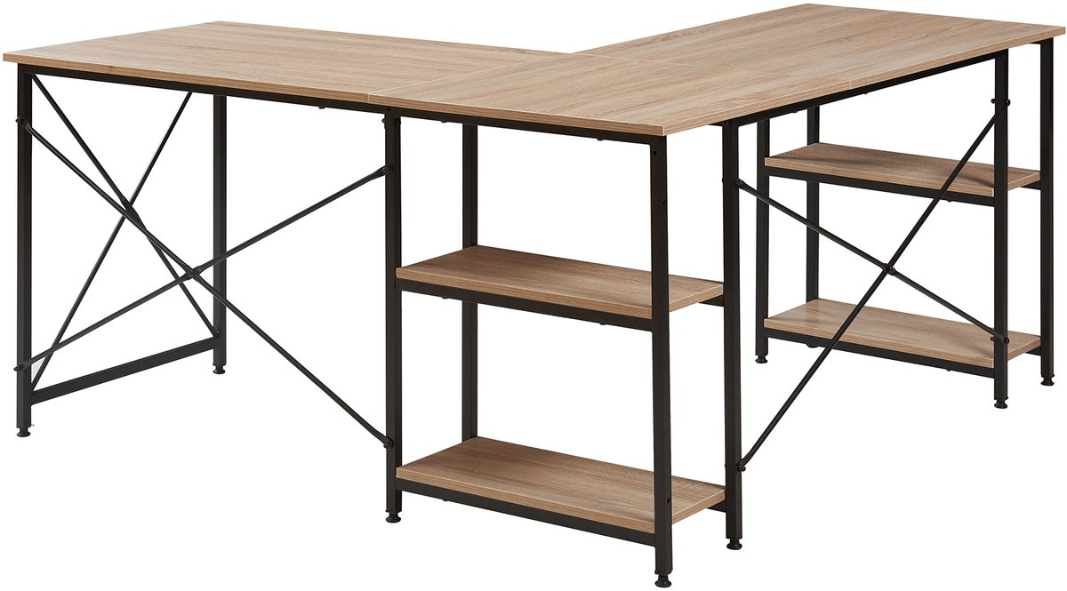 Bureau Klirurud L-vormig of recht bureau eikenkleurig en zwart [en.casa] thumbnail 2