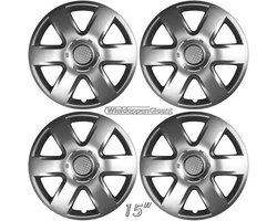 Wieldoppen set 15" passend voor PEUGEOT PARTNER zilver + chroom ring. Set a 4 stuks (0337)