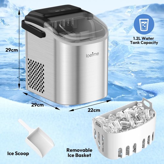 Mila Shop Draagbare elektrische ijsmachine - IJsblokjes machine - Roestvrij staal - Zelfreinigend - 1.2 kilo - 22x29x29cm van Mila Shop — afbeelding 3