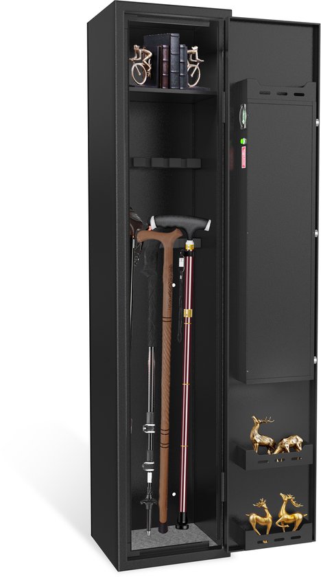 Coffre-fort NAIZY 30 x 28 x 138 cm avec serrure à combinaison à écran tactile, serrure à empreinte digitale et clé, coffre-fort pour armes longues, armoire à munitions pour pistolets, pour 3 à 5 armes
