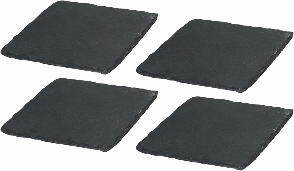 4x leisteen borden I vierkant I 20x20x0,5 cm I sushi serveerset serveerbord zwarte stenen borden leisteen bord dessertbord serveerbord
