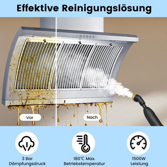 COSTWAY Stoomreiniger 1500 W, stoomdruk: 3 bar, opwarmtijd: 15s, temperatuur: tot 180℃, tank: 1000 ml, handheld stoomreiniger met 10 accessoires en riem (wit) van Costway — afbeelding 5