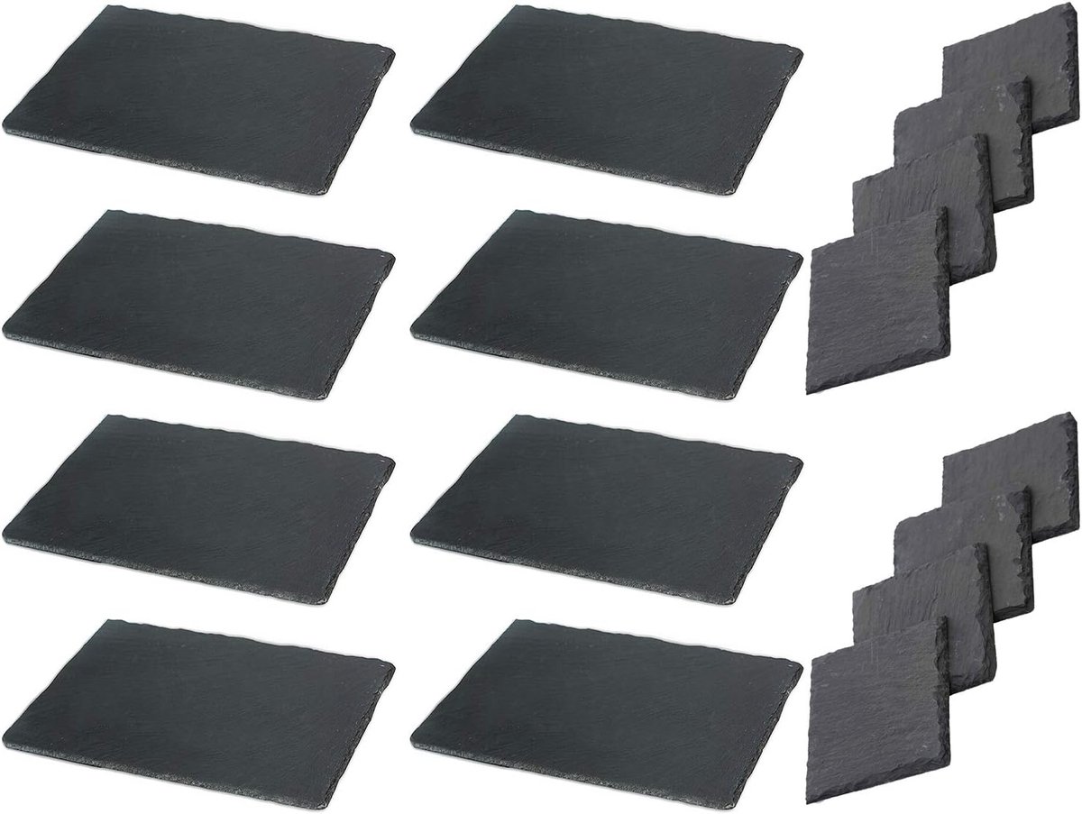 Placemat leisteen 16 stuks I 8x 30x20 placemat leisteen bord onderzetter I 8x 10x10 glazen onderzetter leisteen onderzetter serveerschaal