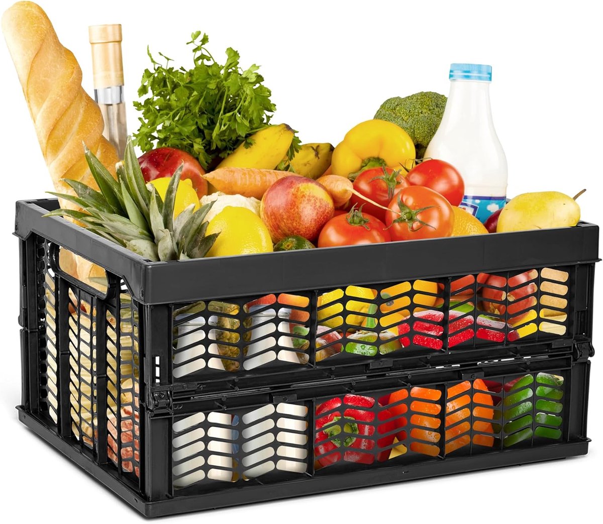 Boodschappenmand opvouwbare box 30L zwart opvouwbare stevige opvouwbare mand draagbox opvouwbare box keuken opbergruimte speelgoedmand boodschappentas mand keuken
