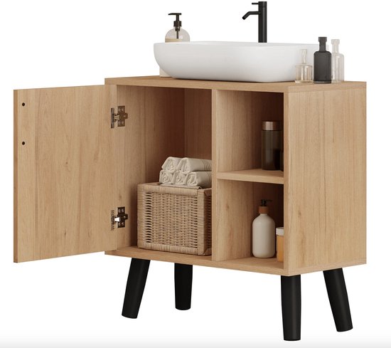 Varnox Badkamerkast - Kastje badkamer - Wastafel kast - Badkamer meubel - Houten badkamerkast - Onderkast - Onderbouwkast - Kastje - Hout - Bruin - 60x60.5x30cm
