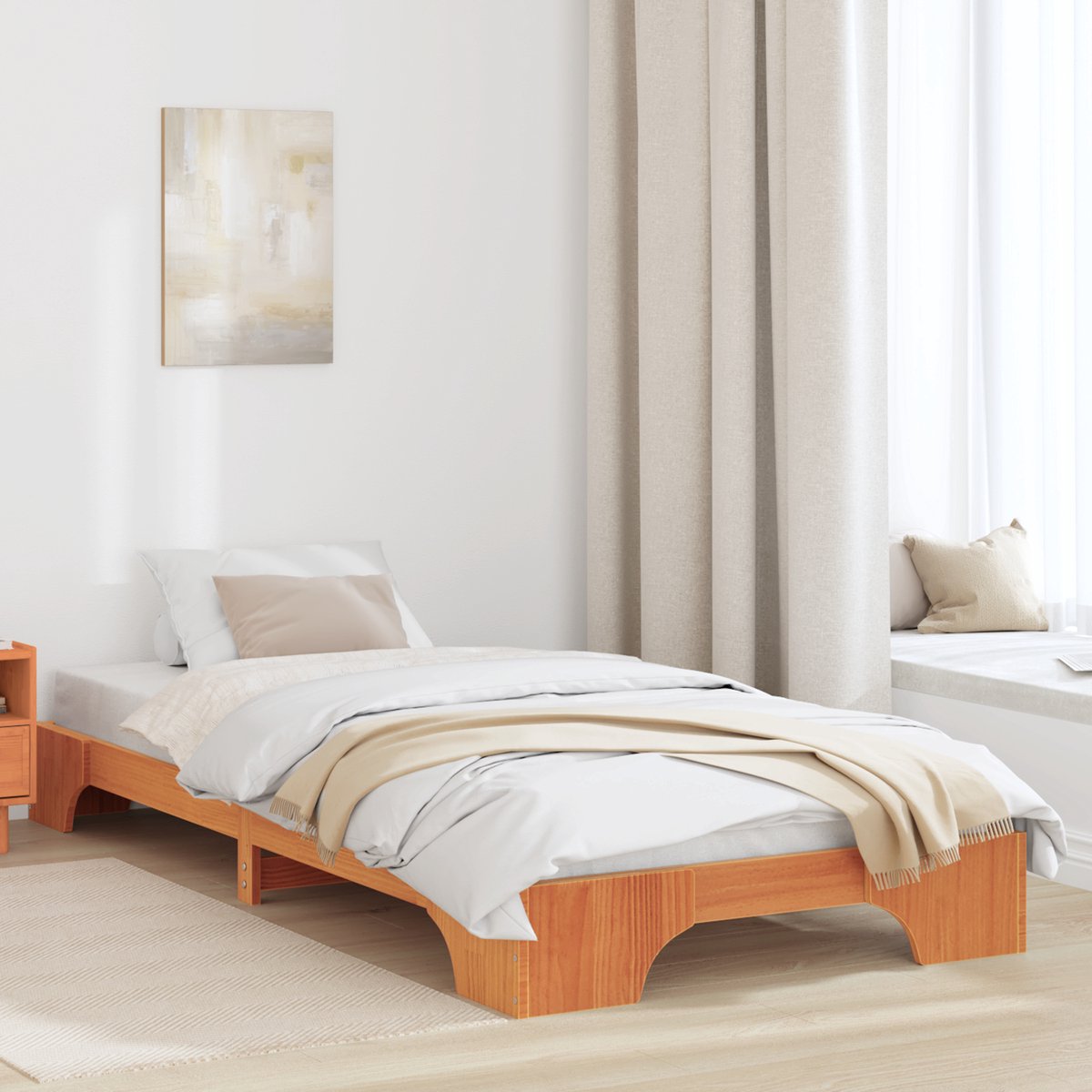 vidaXL - Bedframe - Wasbruin - 80 - x - 200 - cm - Massief - grenenhout