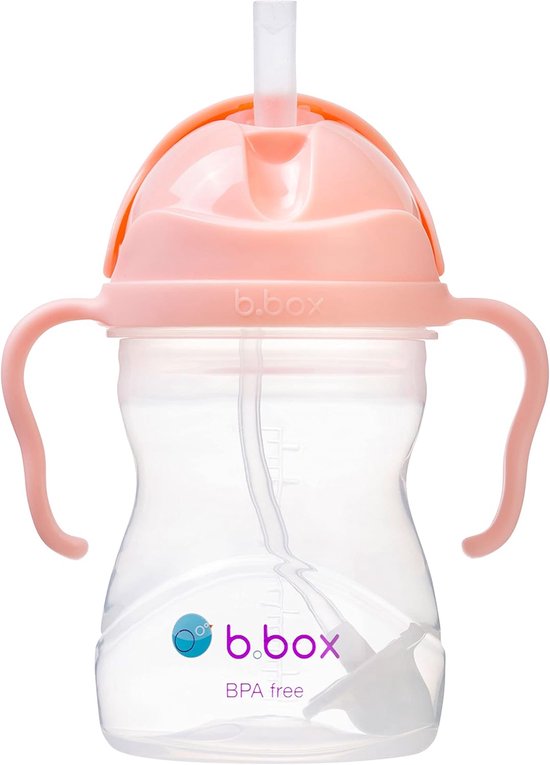 Biberon b.box rose avec poignées et paille.