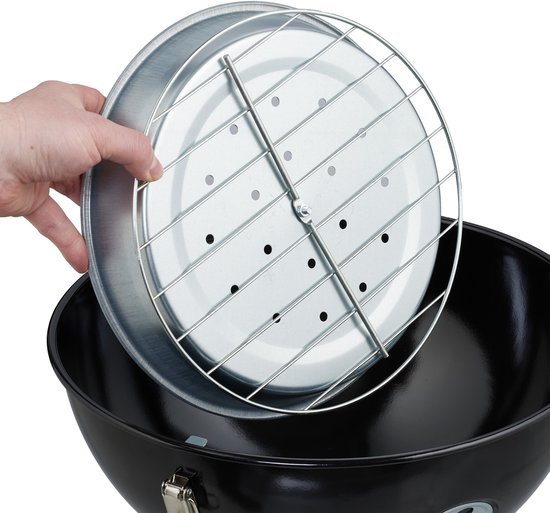 houtskoolbarbecue draagbaar - Ø 34 cm - met deksel en tang - staal van Central Park — afbeelding 3
