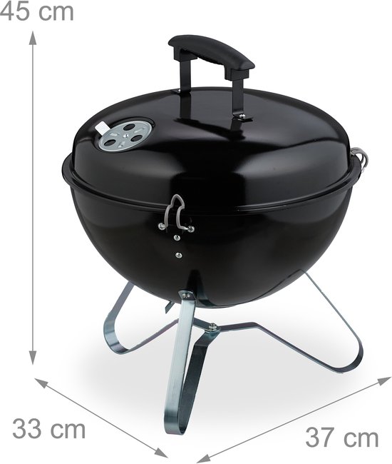 houtskoolbarbecue draagbaar - Ø 33,5 cm - met deksel - staal van Merkloos — afbeelding 3