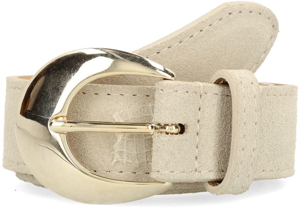 Manfield - Dames - Beige suède riem - Maat 105