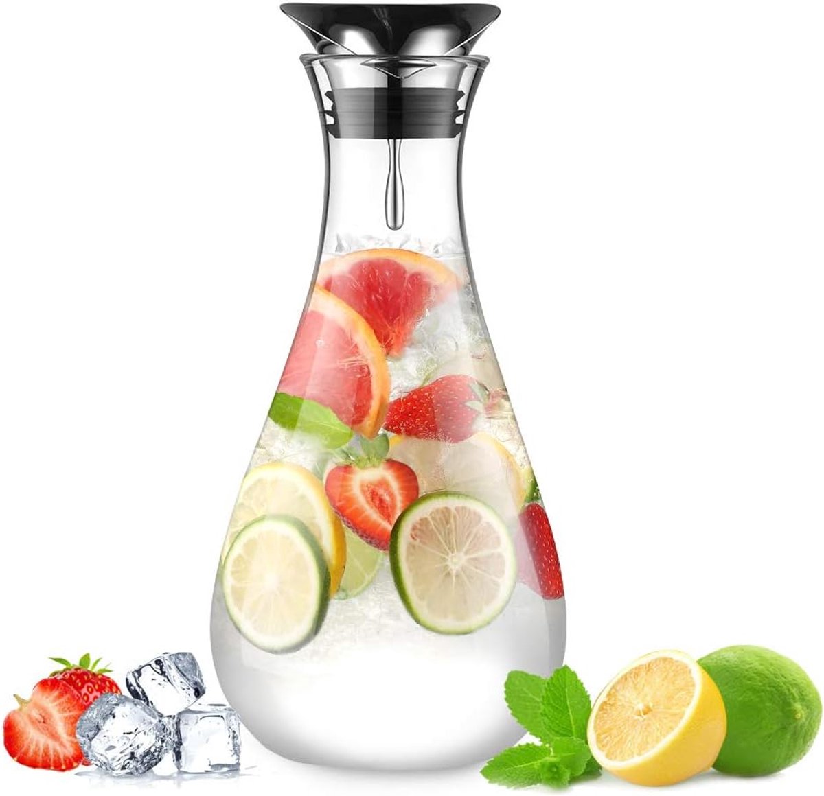 Glazen Karaf 1,8L - Waterkaraf met Roestvrijstalen Deksel - Borosilicaatglas