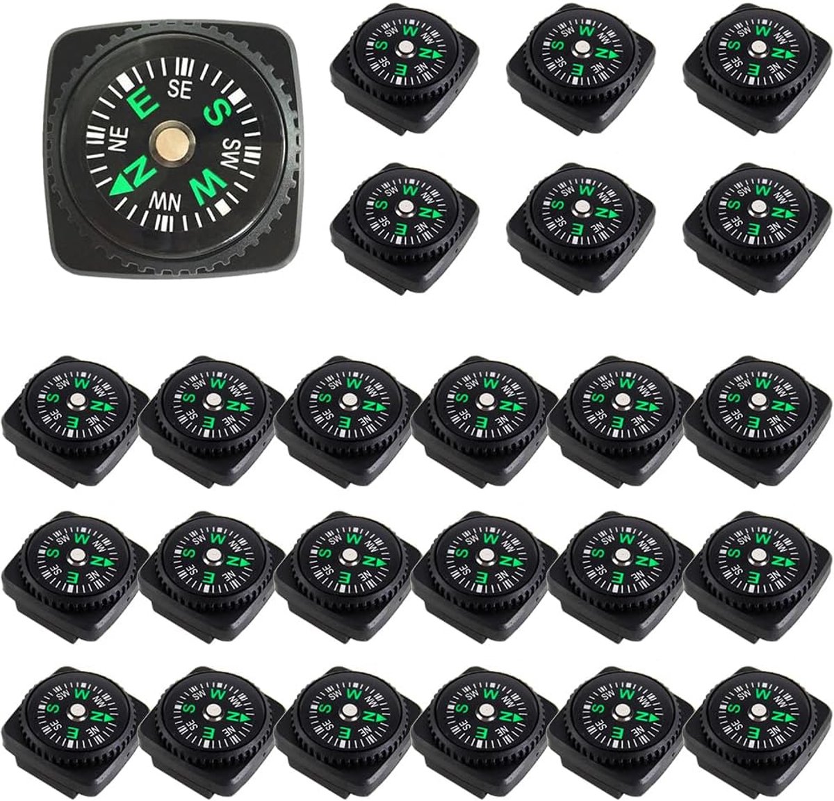 Mini-kompas met knop - Navigatiekompas voor paracord-armband - 25 stuks - 21 mm