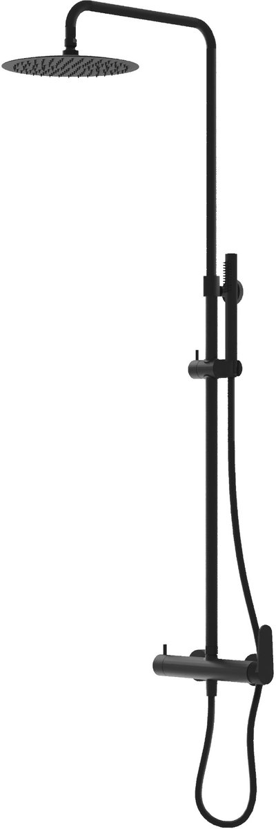 LAVITA® Glijstang Doucheset met Handdouche en Regendouche CETUS – Zwart Ronde - Keramische Cartouche, ééngreeps, Waterbesparend - Hoofddouche - Douchecombinatie voor extra hygiëne en comfort
