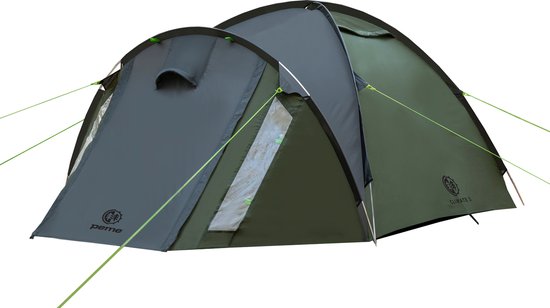 Peme Climate 3 Koepeltent Tent voor 3 personen, grote vestibule, Zwart en groen, muskietennet, waterdicht, snelle opbouw, ademend materiaal