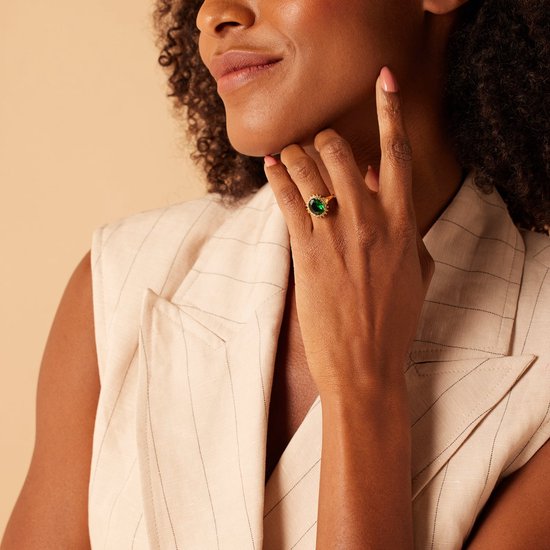 Lucardi Bague vintage femme en acier plaqué or avec zircone verte - Ring - Acier - Doré - 18 / 57 mm