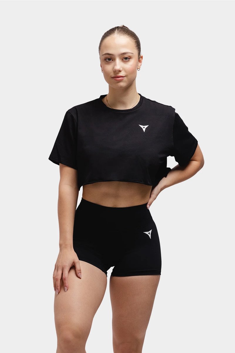 Breaking Limits Crop Top Dames – Losvallend & Zweetafvoerend – Korte Mouwen – Zwart – Maat XL