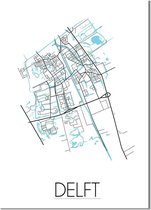 DesignClaud Plattegrond Delft Stadskaart Poster Wanddecoratie - Wit - A3 + fotolijst zwart (29,7x42cm)