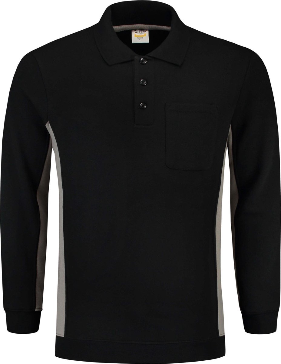 Tricorp Polo Sweater Bicolor Borstzak 302001 Zwart / Grijs  - Maat XL