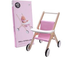 Poppenwandelwagen gemaakt van hout roze