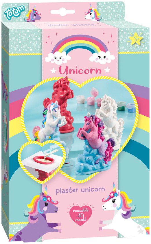 Totum Unicorn gips gieten en beschilderen knutselset 2 eenhoorns incl. gips, herbruikbare mal en 5 kleuren verf speelgoed meisjes