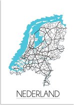 DesignClaud Plattegrond Nederland Landkaart poster Wanddecoratie - Wit - A3 + fotolijst wit (29,7x42cm)