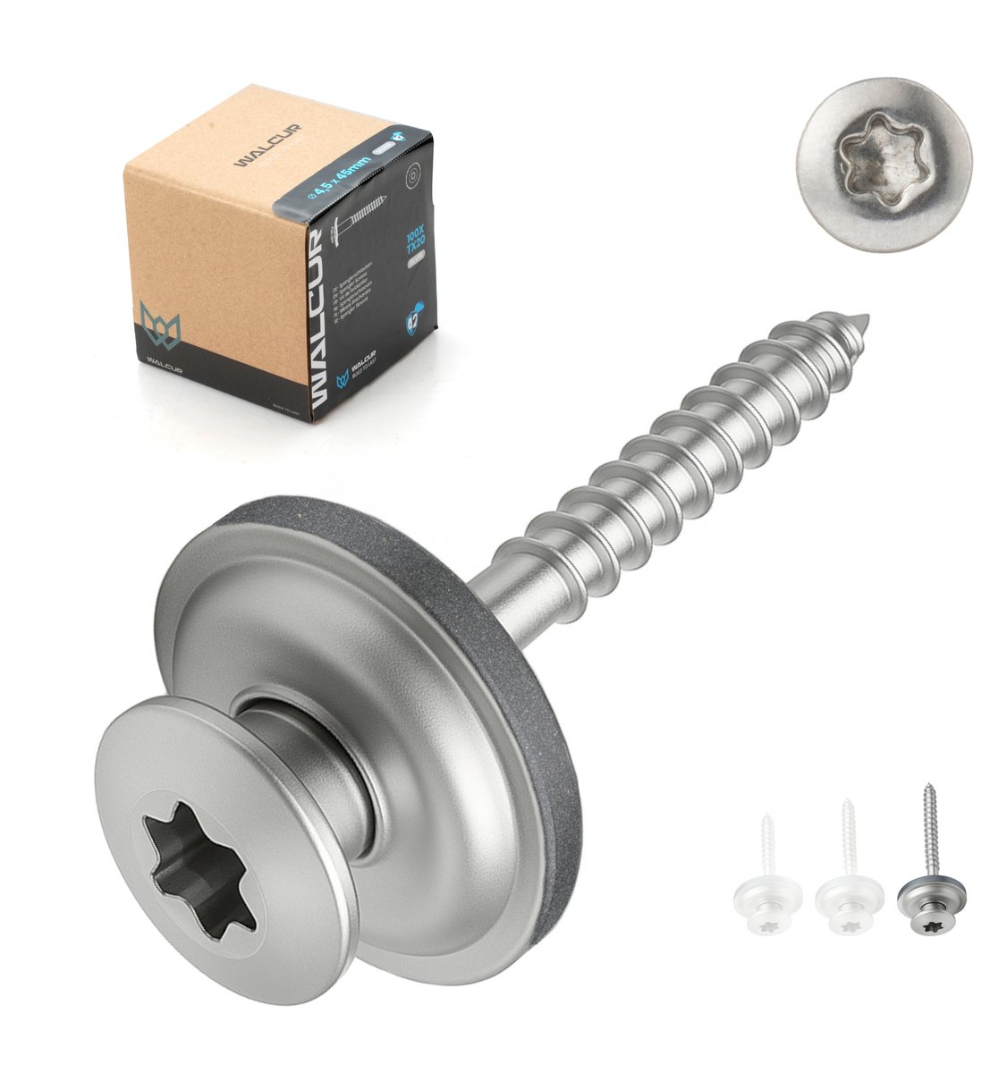 WALCUR Spenglerschroeven 4,5 x 45 mm – RVS A2 met EPDM-ring – Zelfborend Torx – 100 stuks