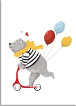 DesignClaud Kinderkamer poster beer op step - Rood geel blauw A2 + Fotolijst zwart