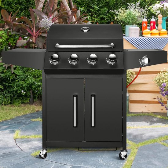 Stemily Gas BBQ - 4 Hoofdbranders - 1 Zijbrander - Ingebouwde Thermometer - Zijtafels & Gereedschaphaken - 44x135x136cm van Stemily — afbeelding 3