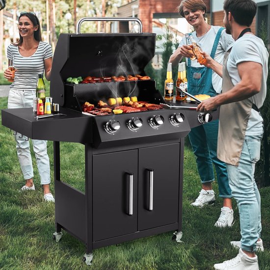 Stemily Gas BBQ - 4 Hoofdbranders - 1 Zijbrander - Ingebouwde Thermometer - Zijtafels & Gereedschaphaken - 44x135x136cm van Stemily — afbeelding 2