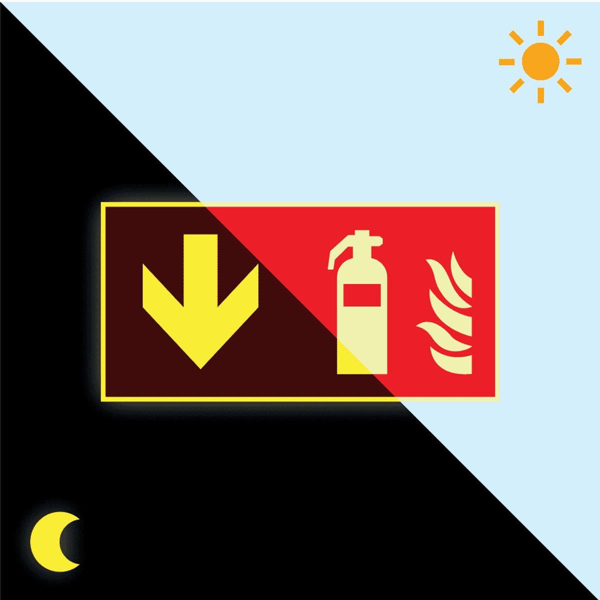 Extra lichtgevend brandblusser bord beneden, 300 x 150 mm, F001