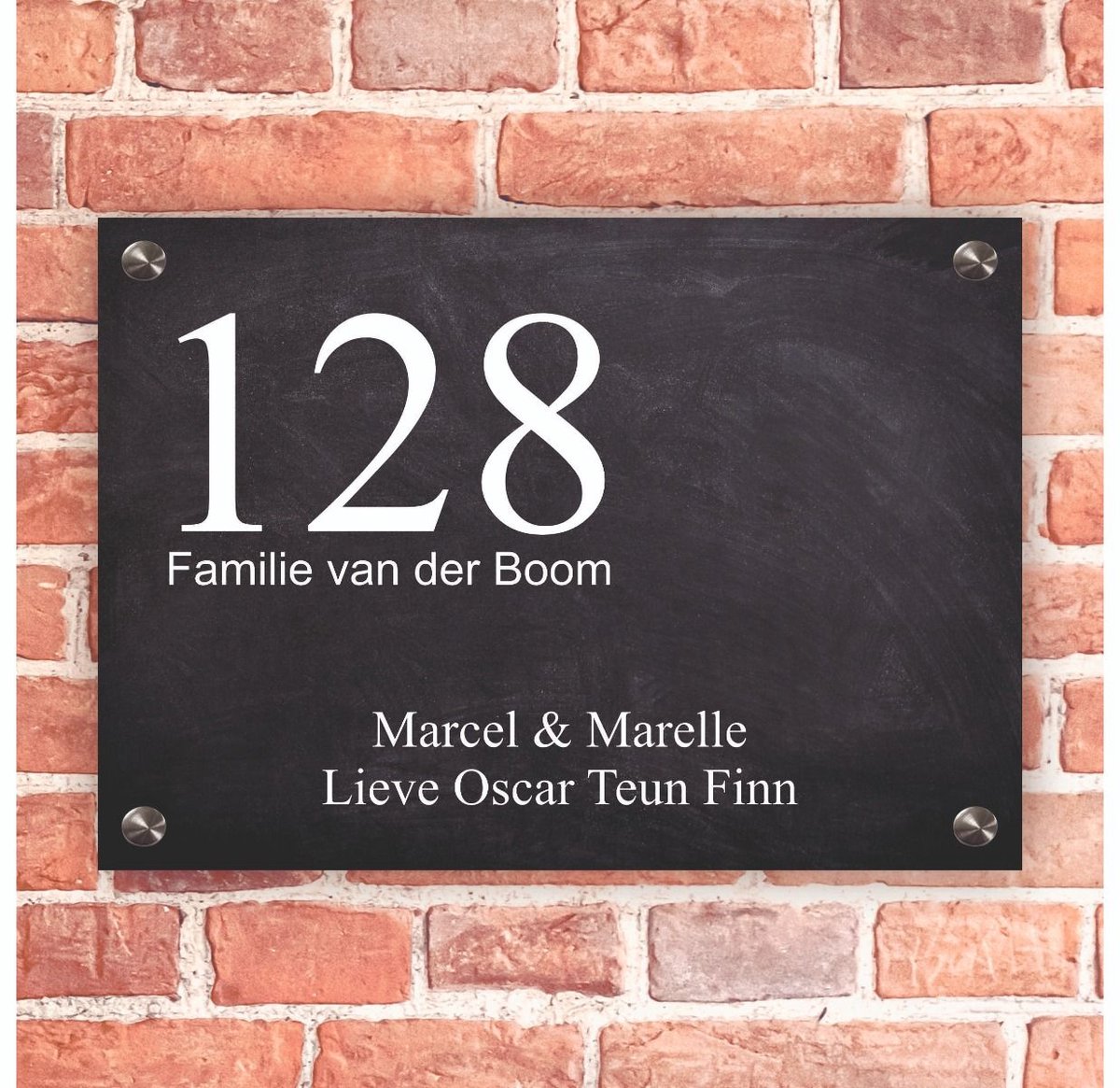 Naambordje voordeur rechthoek donker - 20x14cm - Incl. RVS bevestigingsmateriaal