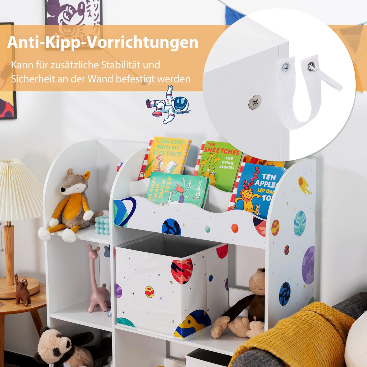 COSTWAY 3-in-1 Speelgoedrek, 3 Verdiepingen Tellend Kinderrek Met Opbergvakken En Deur Speelgoedorganizer Boekenkast Voor Speelkamer Woonkamer Kleuterschool 93 X 30 X 100 Cm Blauw