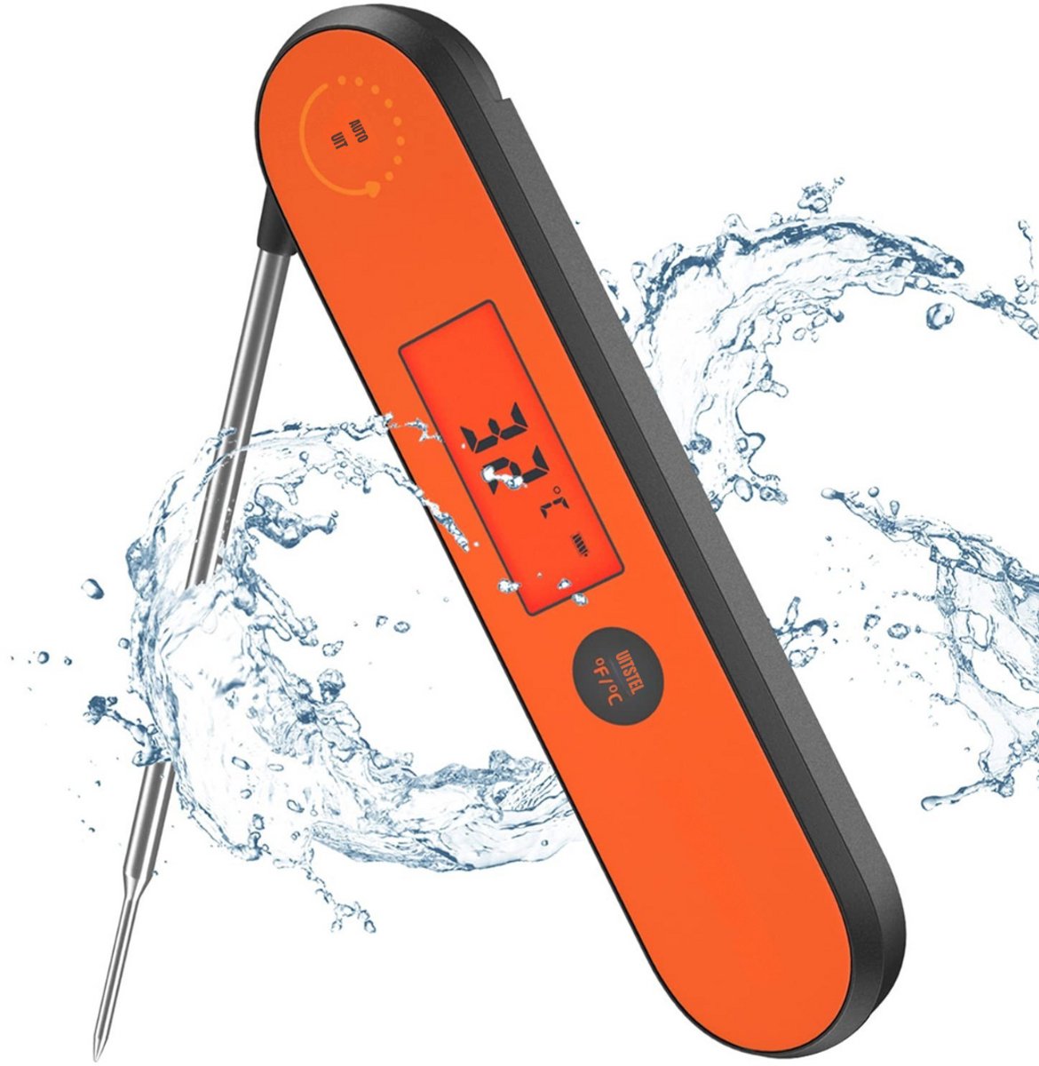 Zylo® Thermometer Koken - Thermometer Bbq - Thermometer Vlees - Oranje - 19cm x 8cm x 4cm