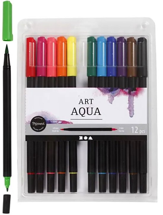 Feutre aquarelle, trait 2+4-8 mm, couleurs classiques, 12 pièce/ 1 Pq.