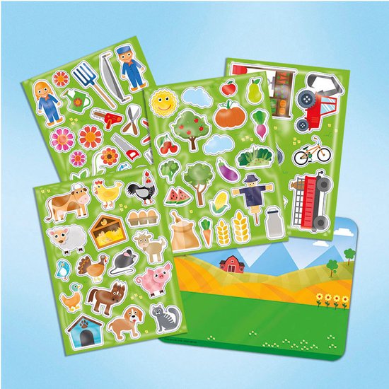Totum boerderij raamstickers - 45 stuks - niet permanente verplaatsbare stickers boerderijdieren, voertuigen, gereedschap en bomen/fruit - incl speeldecor